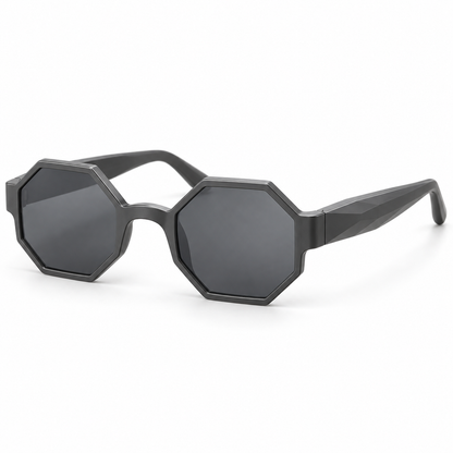 Faceted Octagonal Sunglasses - Charcoal Grey