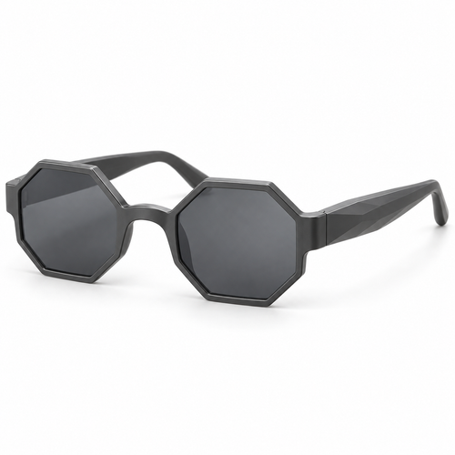Faceted Octagonal Sunglasses - Charcoal Grey