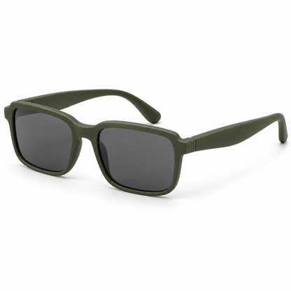 Stepped-Corner Rectangular Sunglasses - Deep Olive
