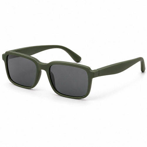 Stepped-Corner Rectangular Sunglasses - Deep Olive