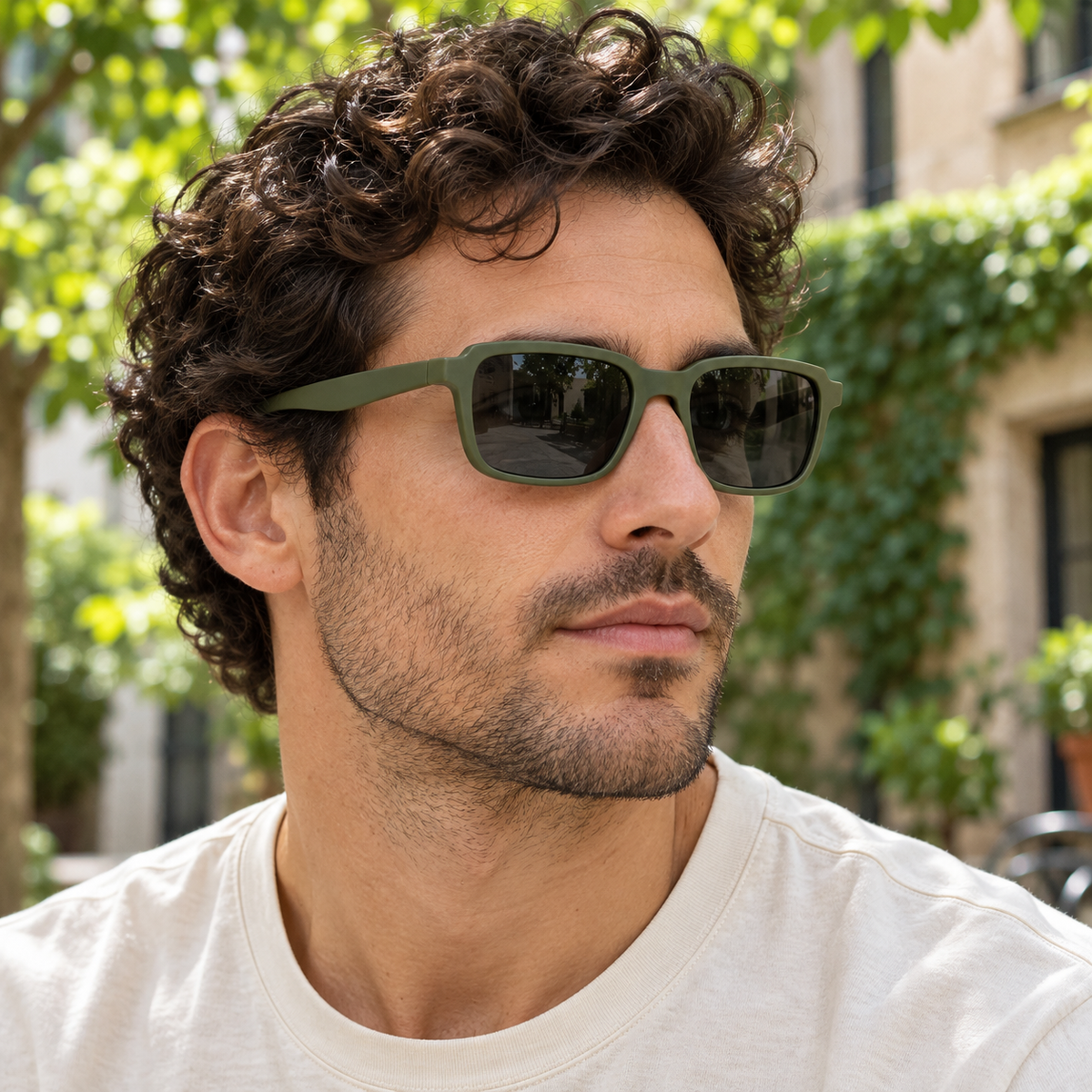 Stepped-Corner Rectangular Sunglasses - Deep Olive
