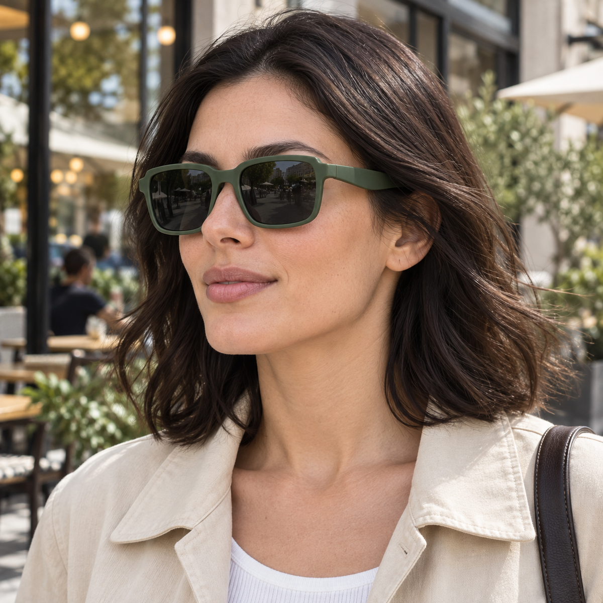 Stepped-Corner Rectangular Sunglasses - Deep Olive
