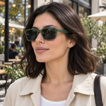 Stepped-Corner Rectangular Sunglasses - Deep Olive